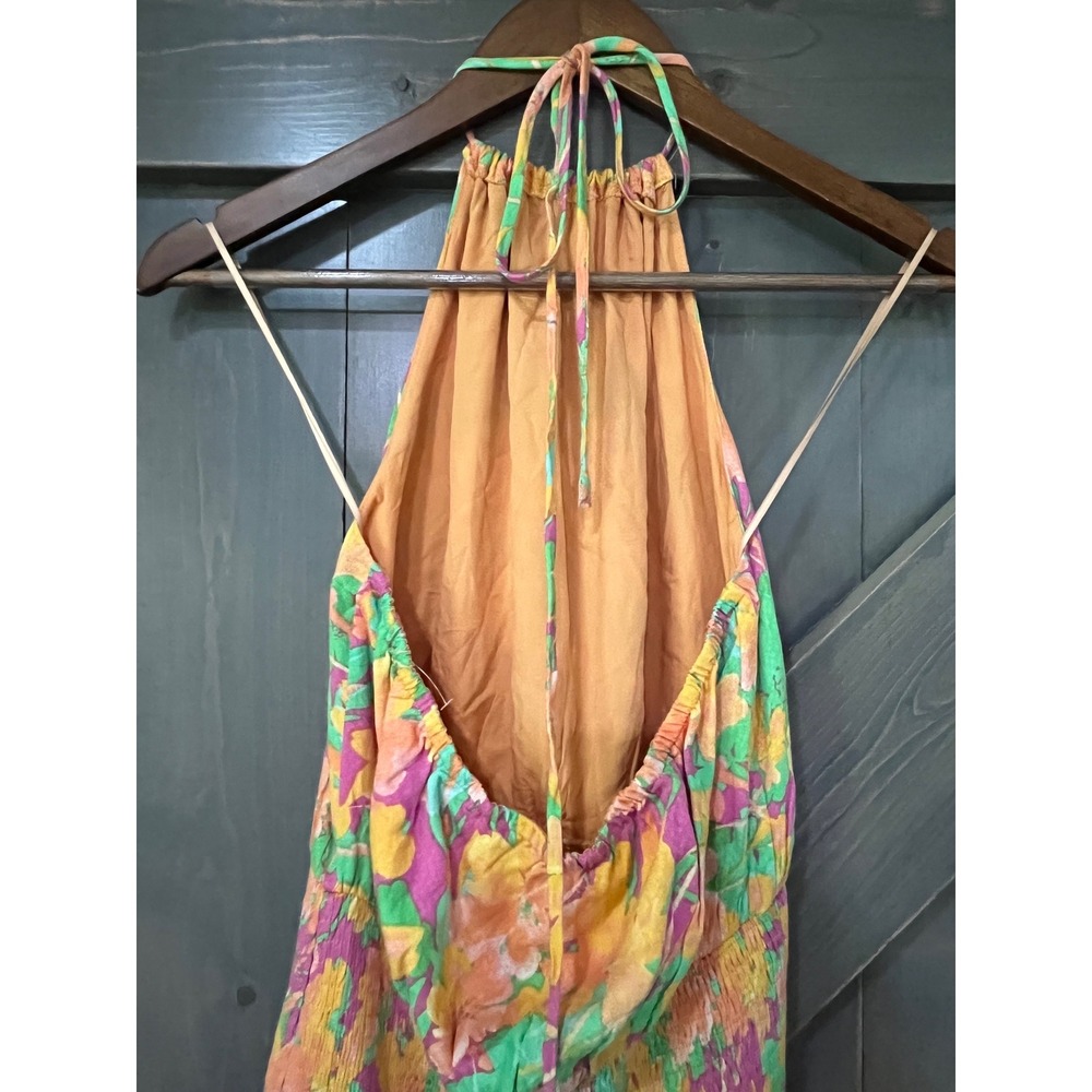 Lost + Wander Peach Multi Floral Halter Smocked Mini Dress Small Vacation Summer - Picture 6 of 10